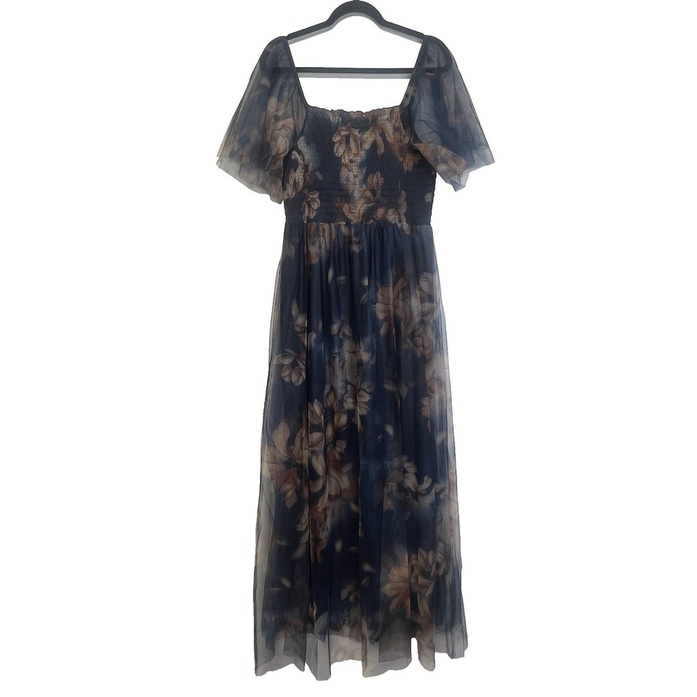 Baltic Born Cassandra‎ Tulle Maxi Dress Dark Blue Floral SZ xl Ethereal Romantic - Picture 9 of 16